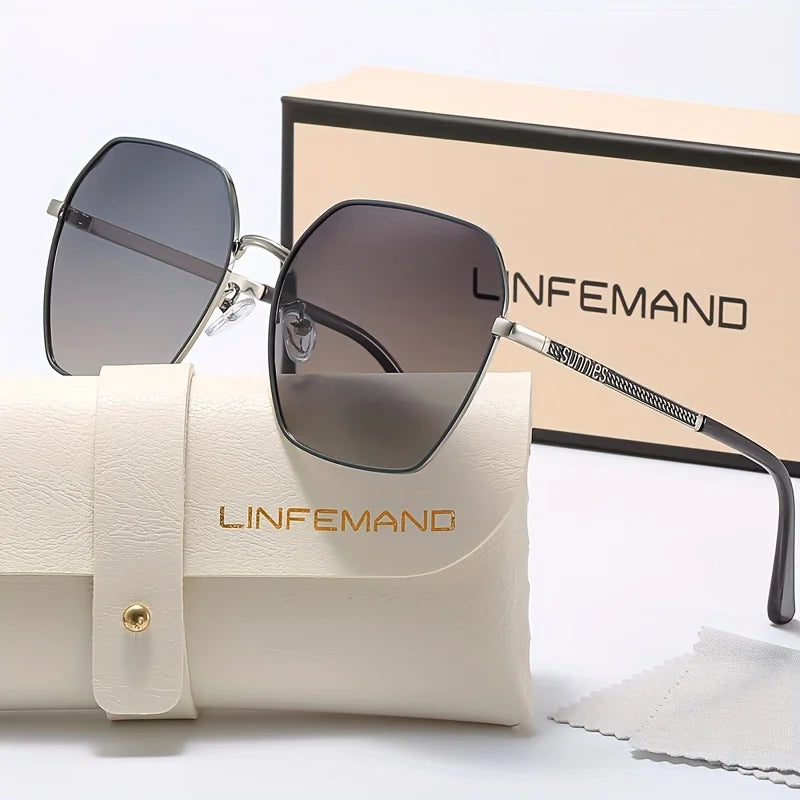 LINFEMAND Classic Metal Frame Gradient Lens Women's Sunglasses UV400 Summer Travel Essential Driving Cycling Festival Gift
