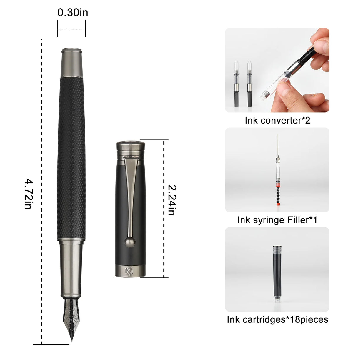 Fountain Pen Set - Fine & Medium Nibs, Includes 18 Ink Cartridges, Ink Refill Converter & Syringe Filler, Gift for Writing