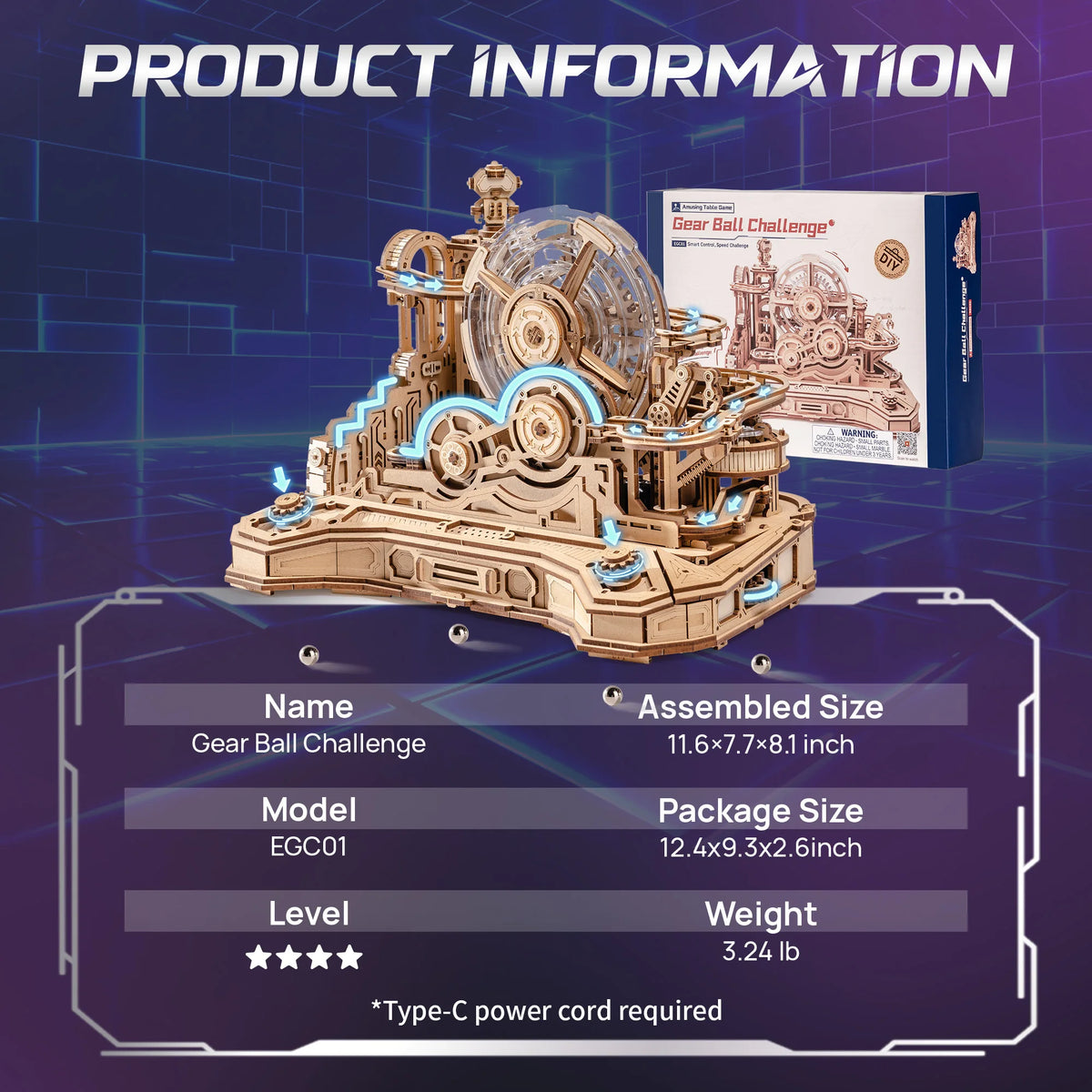ROKR Wooden 3D Puzzle Gear Ball Challenge Mechanical Model Building Kit Brain Teasers Jigsaw Toys for Adults Teens Ideal Holiday Gift