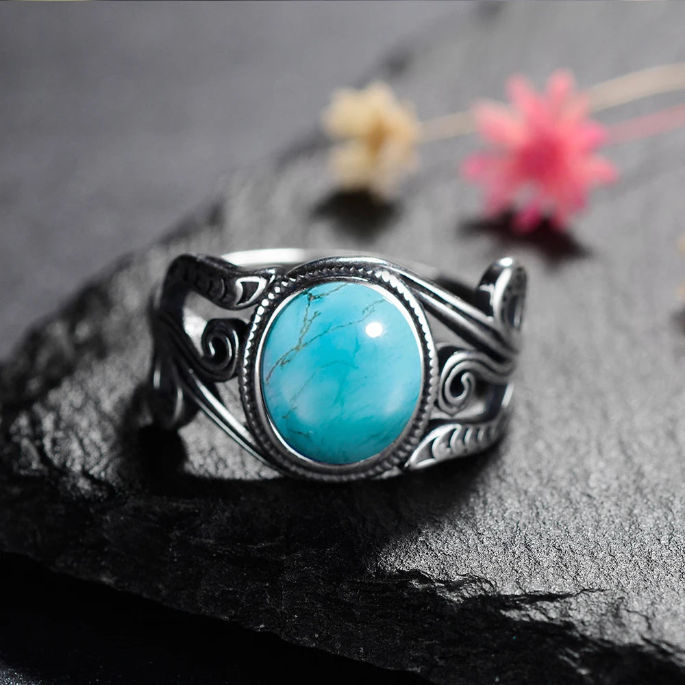 Natural 8x10MM Tiger's Eye Rings Vintage S925 Silver Finger Ring for Women Gift Luxury Rhodochrosite Stone Jewelry