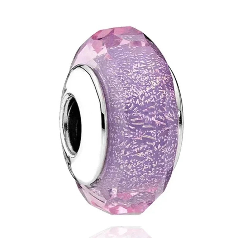 2025classic 925 Sterling Silver Colored Flower Leaf Cosmic Rainbow Murano Glass Charms Beads Fit DIY Bracelet Women Jewelry Gift