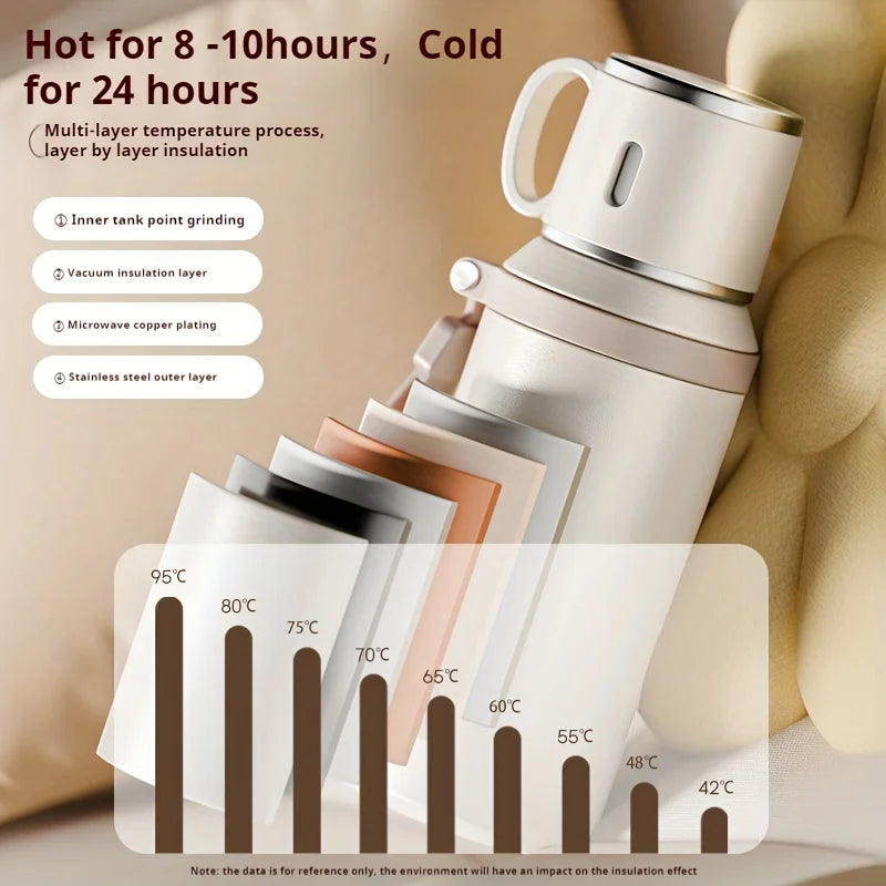 316 Stainless Steel Insulated Water Bottle with Cup Portable Vacuum Flask for Outdoor Activities Handheld Tumbler Keep 24Hr Cold