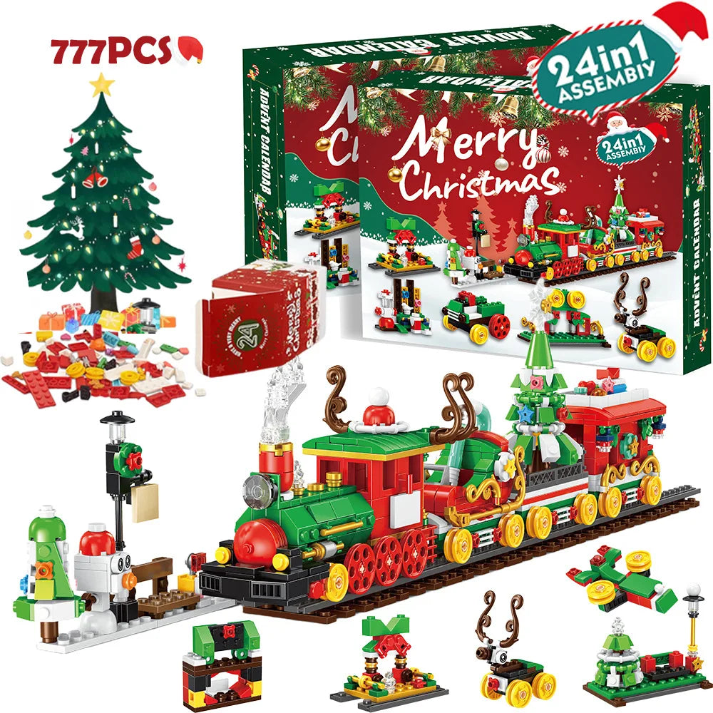 Christmas Train & Tree Brick Advent Calendar – 24-Day DIY Building Box