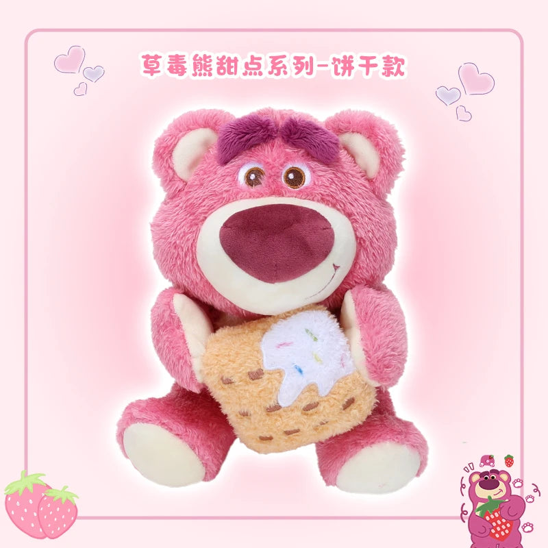 Disney Lotso Bear Toy Story Mini Plush Keychain Kawaii Soft Strawberry Dessert Bag Pendant Gift for Kids Fans