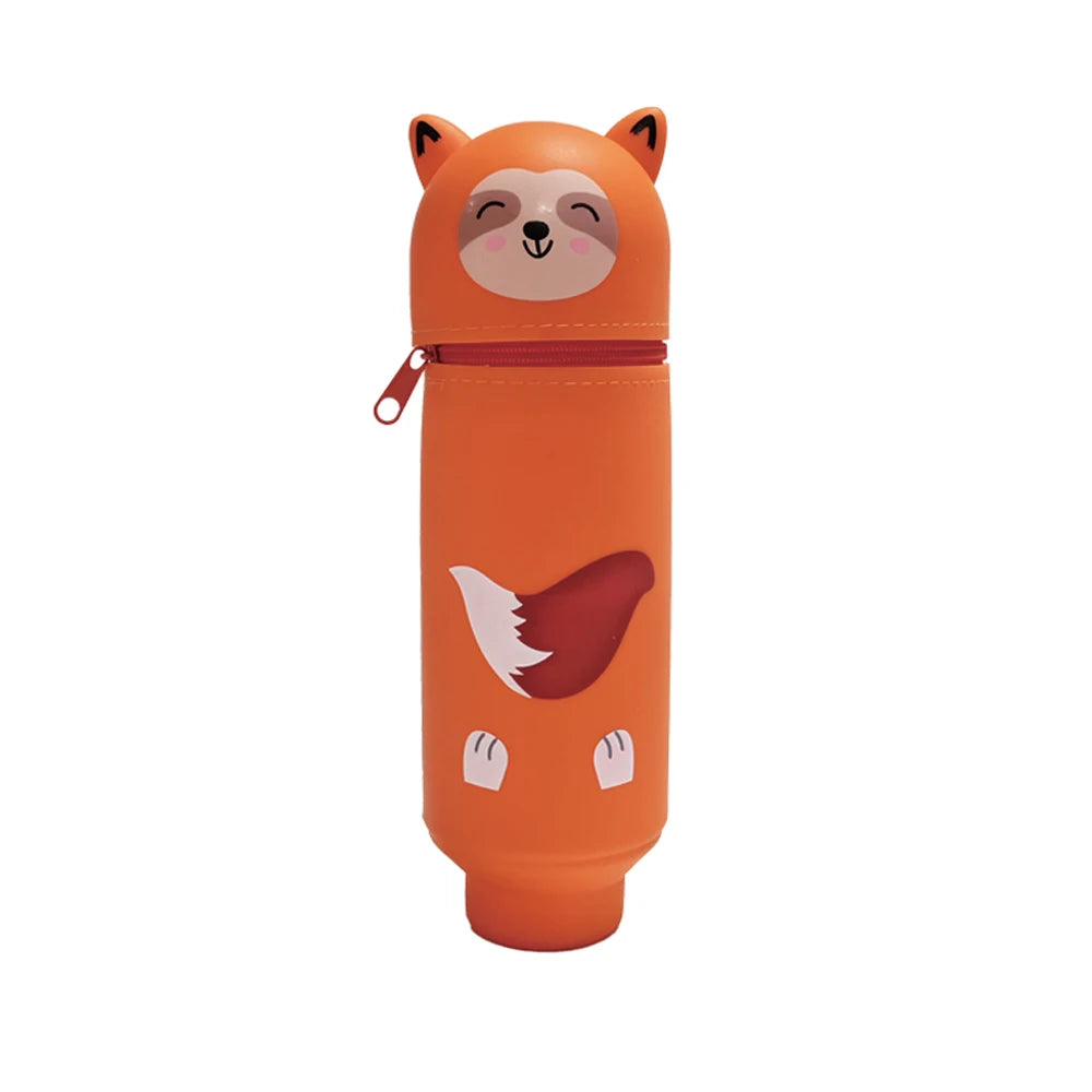 Silicone Cartoon Pencil Case with Zipper, Stand Up Organizer for Kids School Supplies