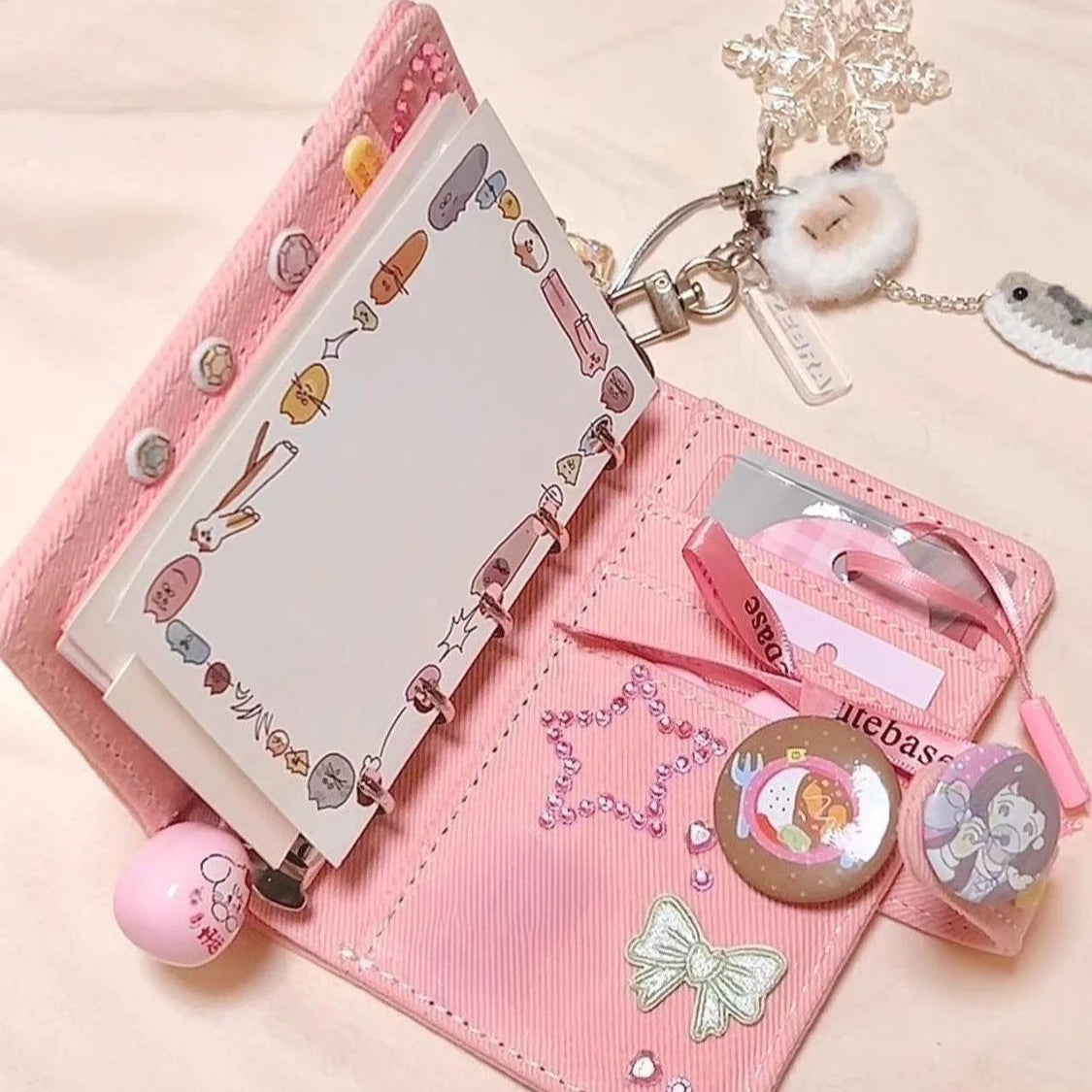 Denim M5 Mini Binder Notebook with Clear Window Pocket Aesthetic Portable Journal DIY Decor Binder Scrapbooking Daily Planner
