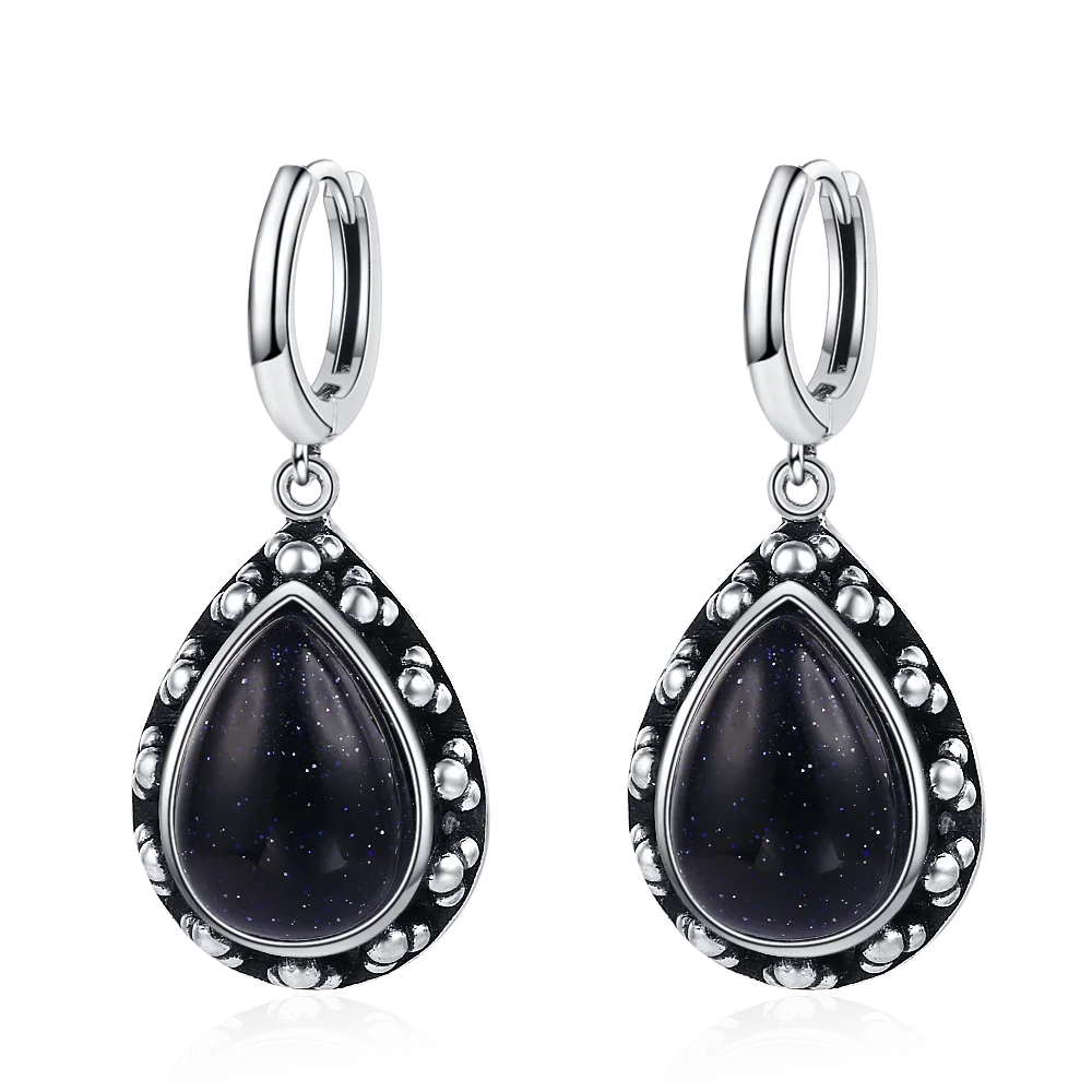 Vintage Natural Lapis Lazuli Jewelry S925 Sterling Silver Earrings for Women Moonstone Gemstone Engagement Anniversary Gift