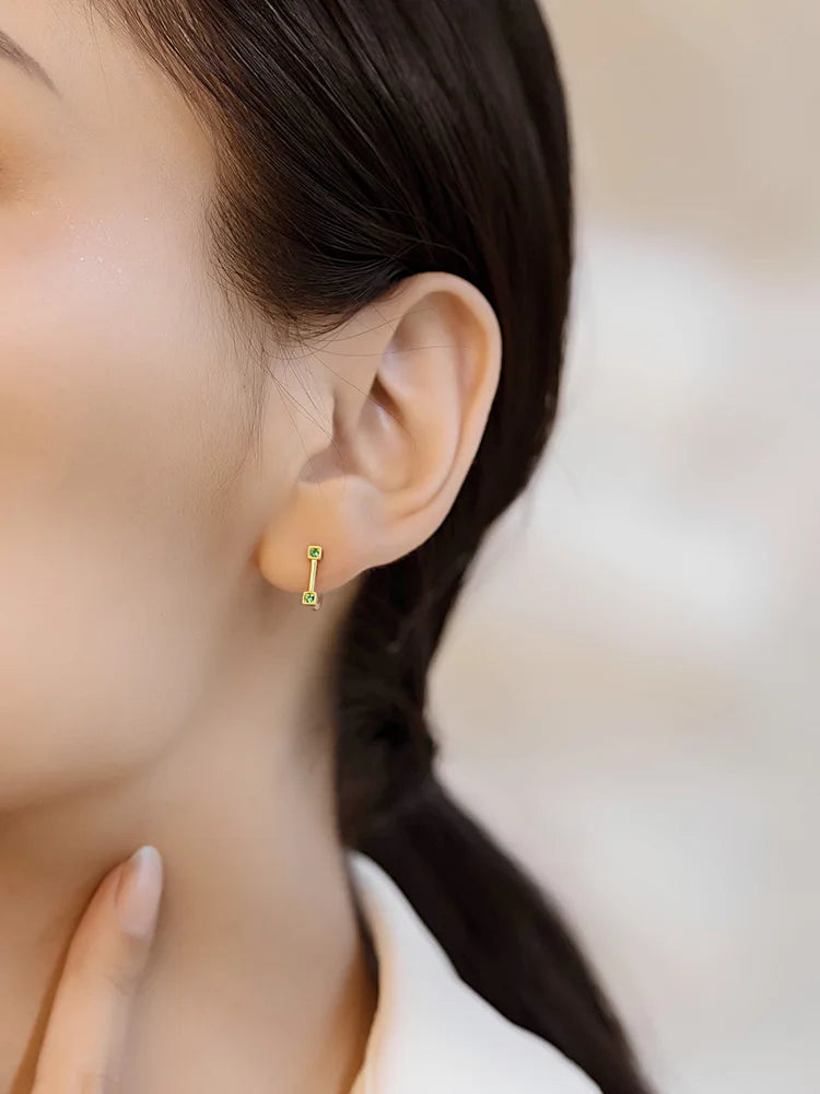 ITSMOS s925 Sterling Silver Hoop Earrings 14k-gold Plated Green Zircon Studs Earrings Vintage Fashion for Women Fine Jewelry