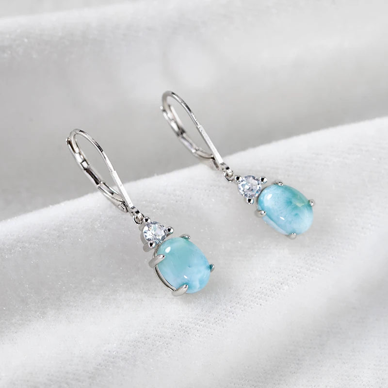 Luxury Natural Larimar Stone S925 Earrings Stud Sterling Silver Earring Crystal Jewelry for Women Mother's Day Gifts Accessories