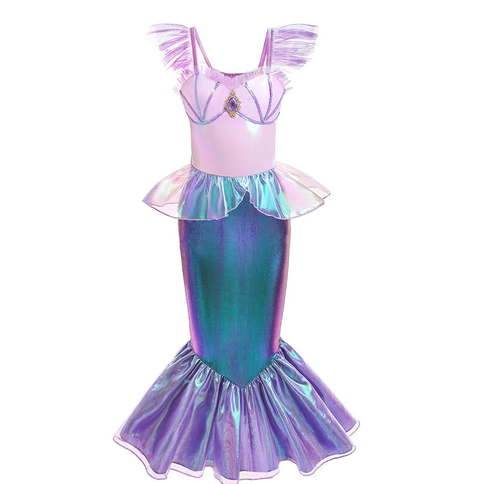 Little Girl Mermaid Dress Children Ariel Cosplay Costume Halloween Princess Theme Party Outfits Kids Carnival Fancy Clothes