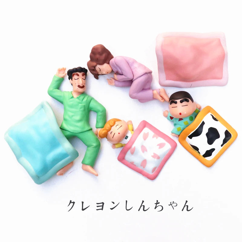 4pcs/set Anime Crayon Shin-chan Action Figure PVC Collection Nohara Shinnosuke Family Portraits Figurine Sleep Model Kids Toys