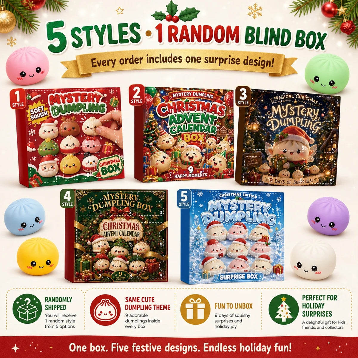 Christmas Squishy Dumpling Advent Calendar – 24-Day Blind Box Fidget Set
