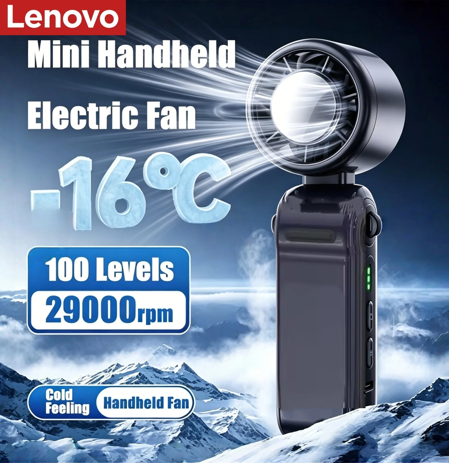 Lenovo Portable Mini Handheld Fan, USB Rechargeable Electric Summer Air Conditioner Cooling Fan Outdoor Travel Camping Sports