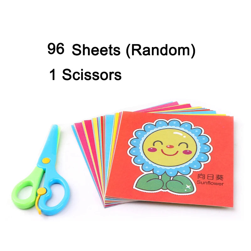 96 Sheets Paper-Cut Set Paper Cutting Scissor Skills Activity Cutting Book Kids DIY Crafts Toys Kits with Child-Safe Scissors