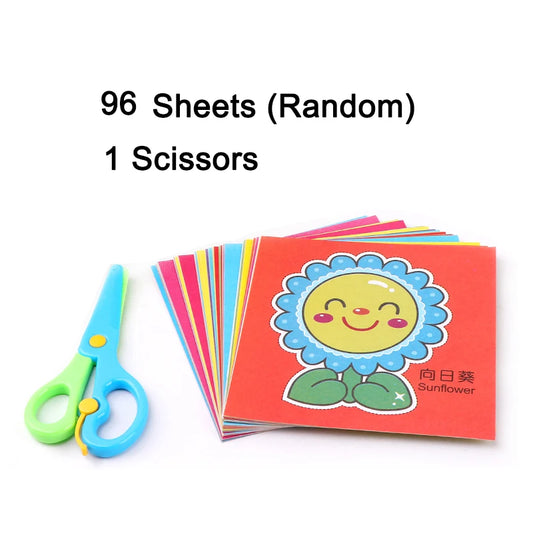 96 Sheets Paper-Cut Set Paper Cutting Scissor Skills Activity Cutting Book Kids DIY Crafts Toys Kits with Child-Safe Scissors