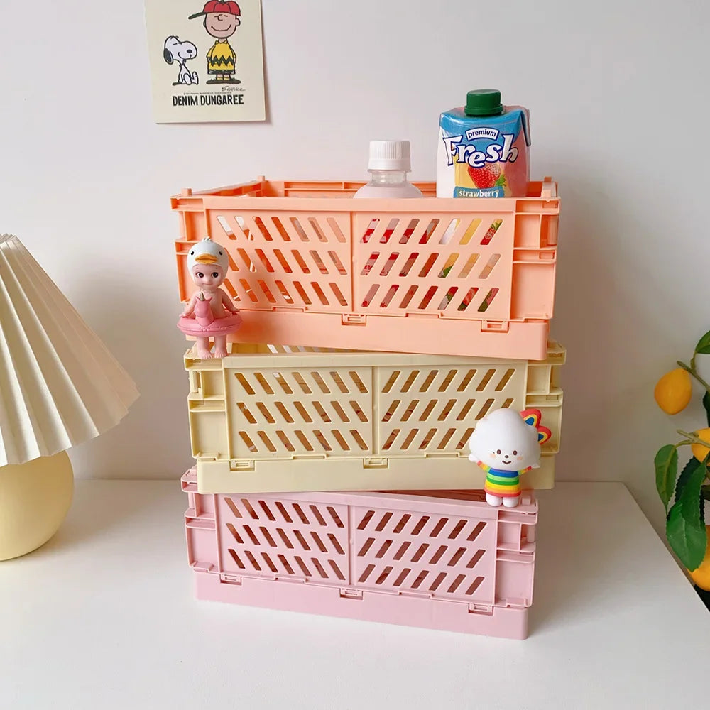 Foldable Storage Box with Handles Collapsible Crate for Toys, Cosmetics & Desk Organization