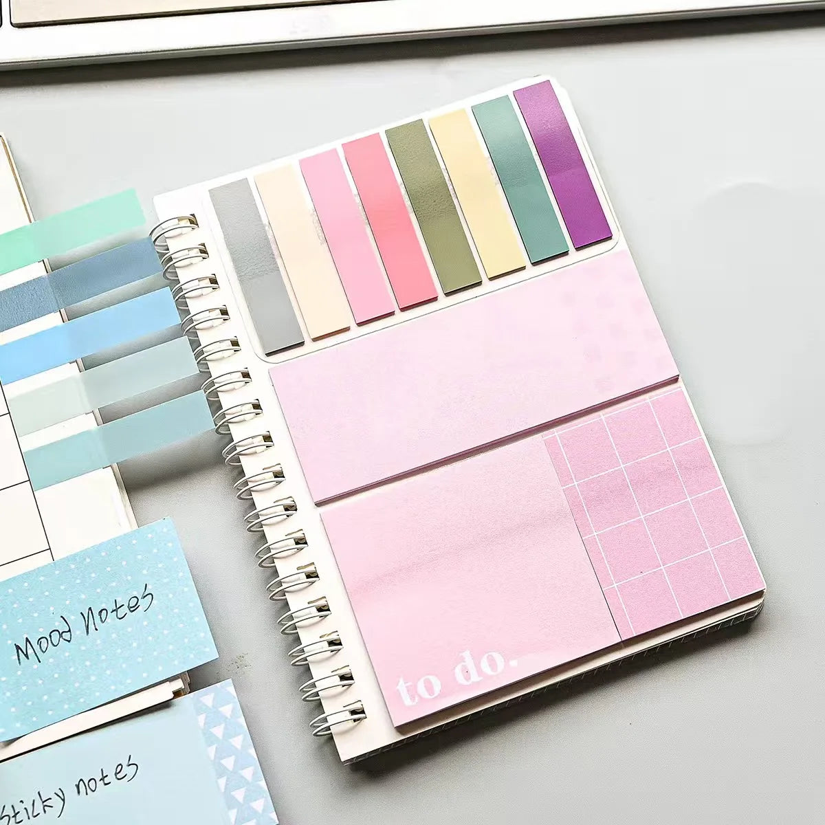 Spiral Notebook Sticky Notes Combo with Index Tabs, Pastel Color Self-Adhesive Memo Pads, To-Do List Notepad for Office, School