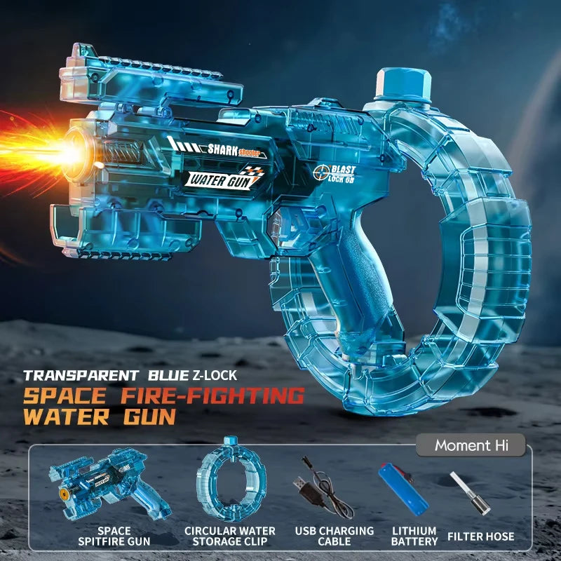 2026Space Electric Water Gun Energy Ring Burst Transformation LED Lights Large Capacity Full Auto Continuous Fire Squirt Gun Toy