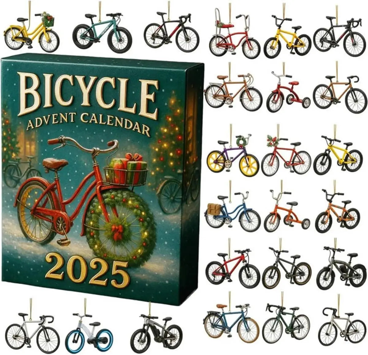 Bicycle-Themed Advent Calendar – 24 Cycling Ornaments Christmas Countdown