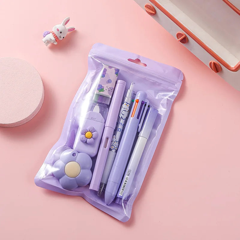 7-In-1 Stationery Set Children Back To School Gel Pen Highlighter Ballpoint Pen Eternal Pencil Tape Eraser Kids Prize Xmas Gift