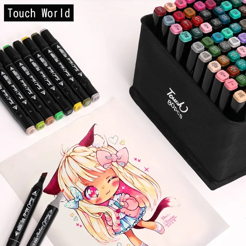 24-168 Colored Marker Pens Set Manga Brush Pen Drawing sketch Kawaii Art School Supplies Stationery Paint Lettering Markers