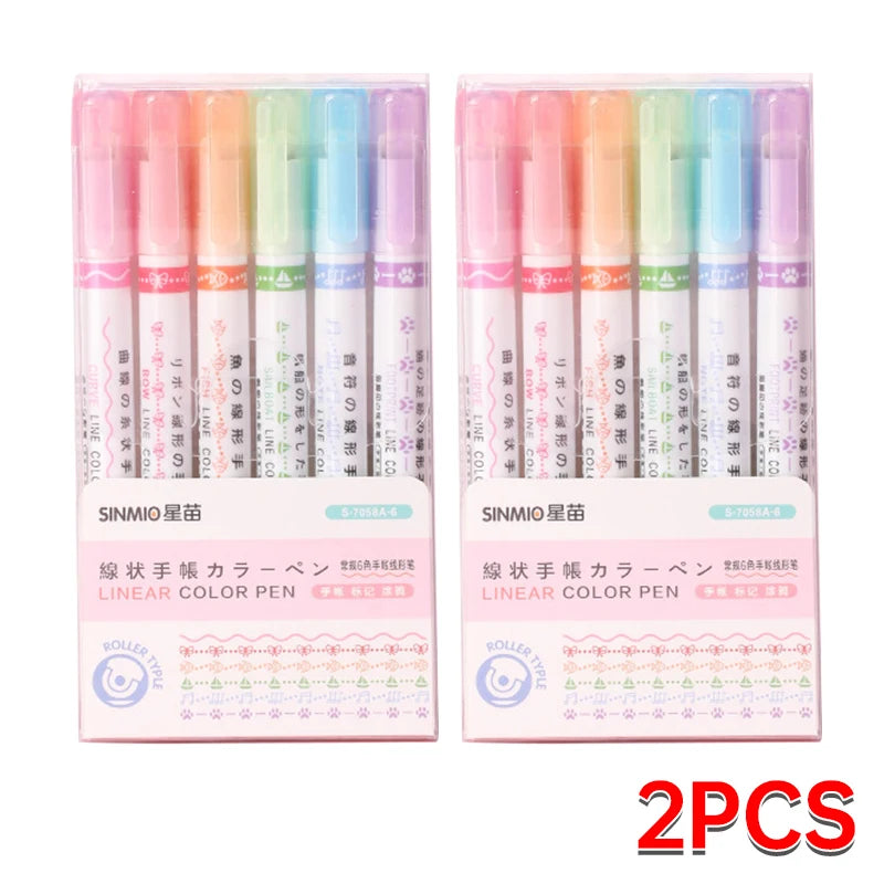 6Pcs Set Flower Shape Outline Pens Highlighter Marker Curve Roller Tip Pen Cute Stationery Kawaii Graffiti School Accessories