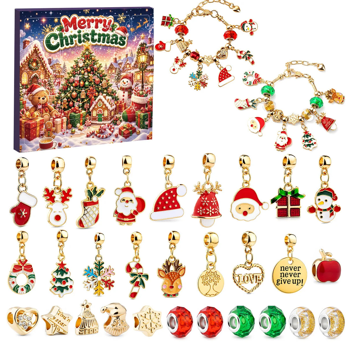 DIY Gold Bead Bracelet Advent Calendar – 31-Day Christmas Countdown Gift Box