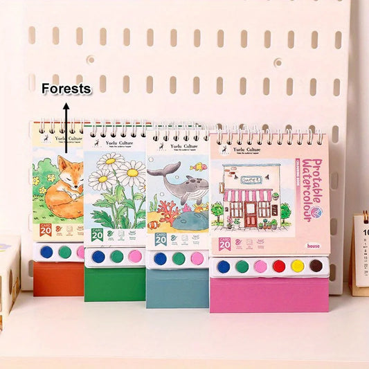 DIY Watercolor Doodle Notebook, Vertical Spiral Sketchbook with Washable Watercolor Mat, Desktop Art Decor for Painting & Creati