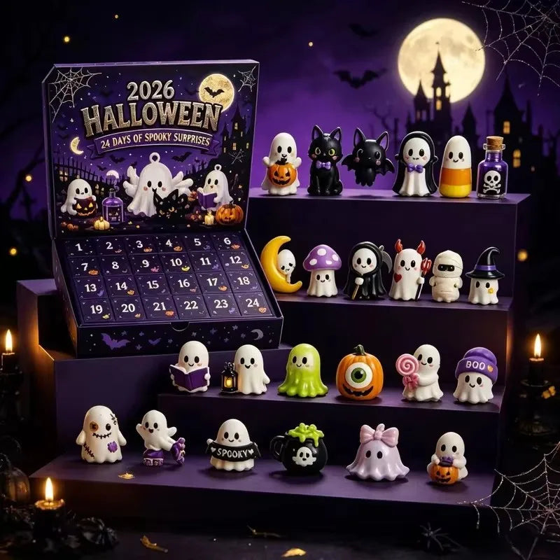 2026 Halloween Advent Calendar,24 Days Spooky Resin Ornaments Countdown Box,Halloween Table Decor HolidaySurprise Gift Setadult