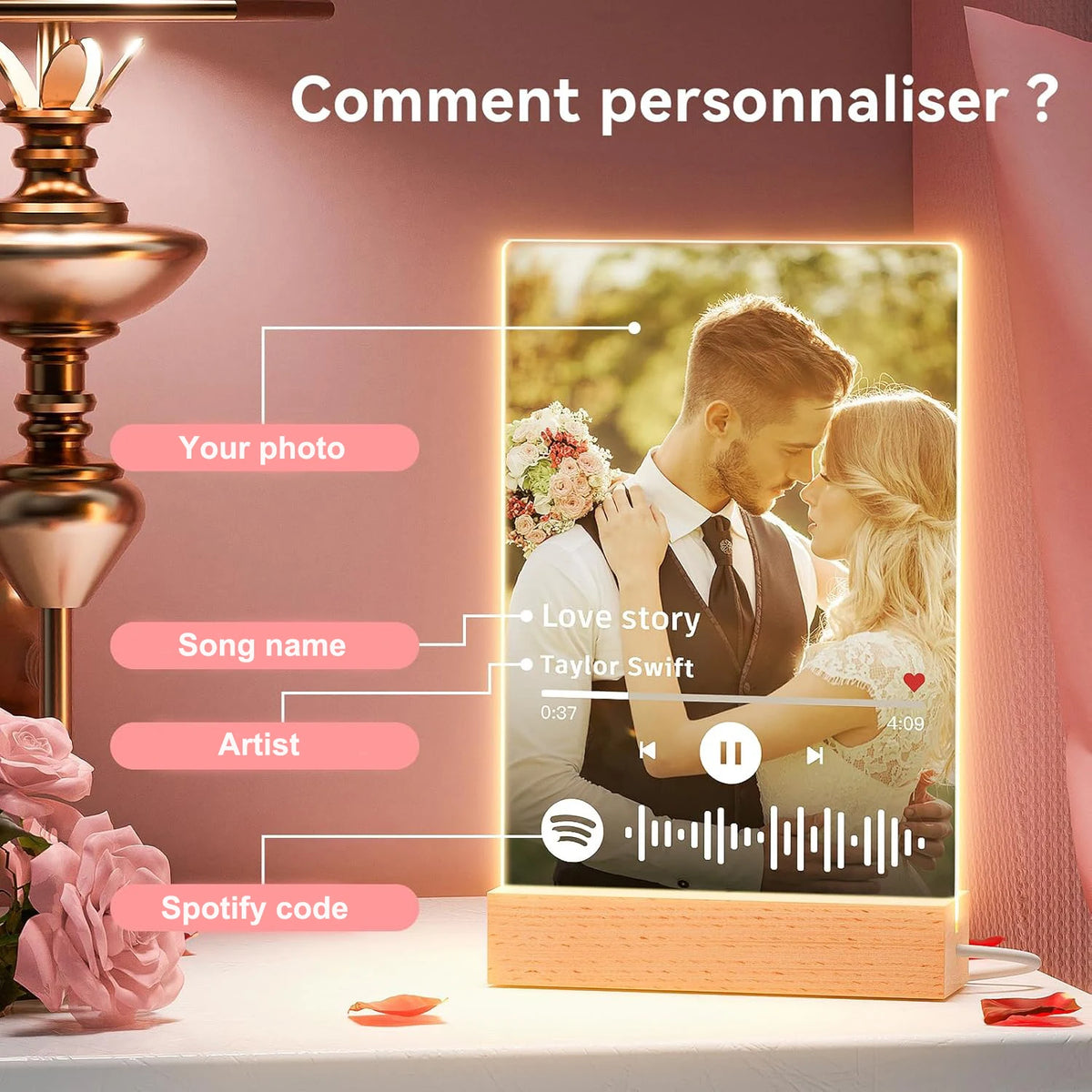 Custom Spotify Music Plaque Gifts For Anniversary Personalized Acrylic Photo Frame Lamp Couple Birthday Wedding Gifts For Lover