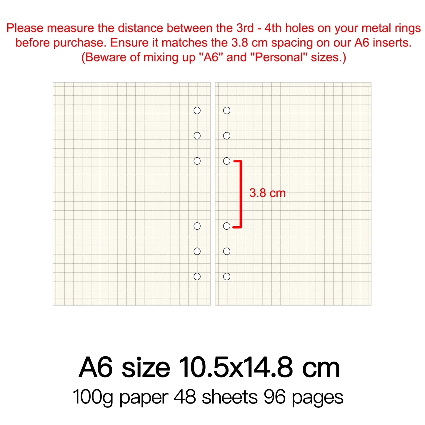 High Quality Ring Binder Notebook A5 Personal A6 A7 A8 Size Insert Refills Loose Leaf Spiral Diary Planner Inner Core 100g Paper