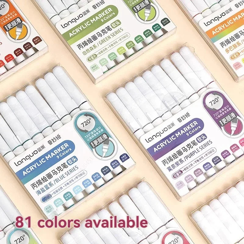 9pcs/Box Mix Color Acrylic Markers Set Art Rock Painting Pens Kids Gift Graffiti For Stone Glass Book Shoes DIY Craft Supplies