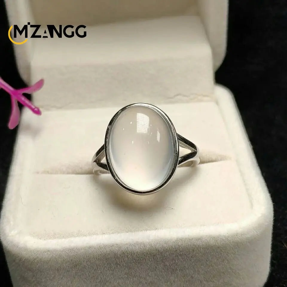 S925 Silver Inlaid Agate Ring Opening Adjustable Natural Green Chalcedony Hand-carved Ring Fashion Boutique Jewelry Women Ring