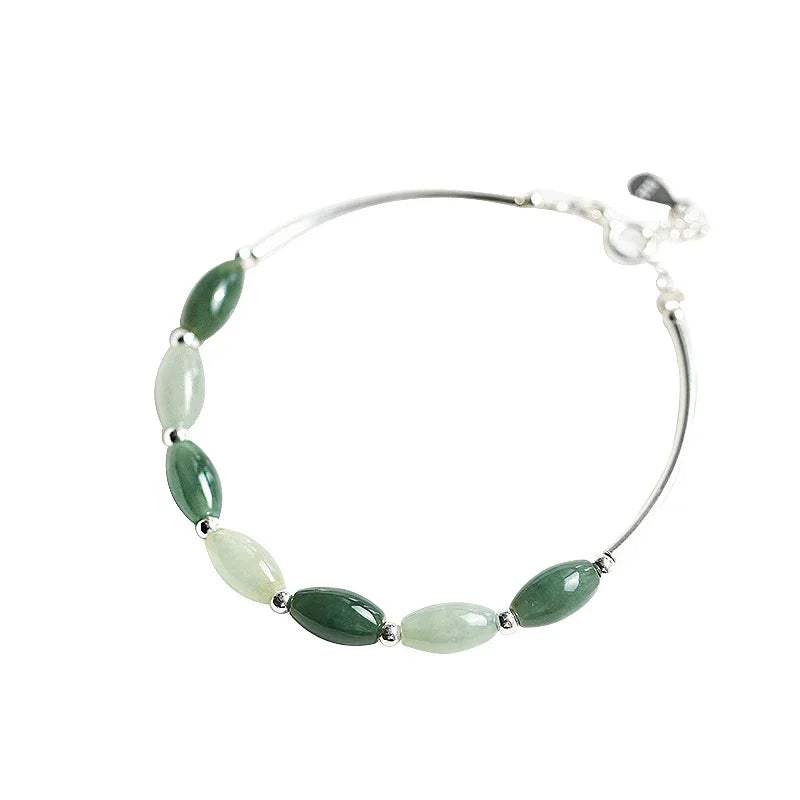 Ruifan Oval Natural Stone Green Jade Pure 925 Sterling Silver Bangle Bracelets for Women S925 Fine Jewelry Accessories YBR098