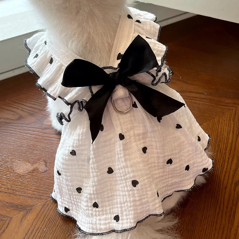 Dog Cooling Dress Summer Thin Bow Heart Print Dog Clothes Pet Skirt Kitten Puppy Costume Chihuahua Bichon Yorkie Girls Dog Vest