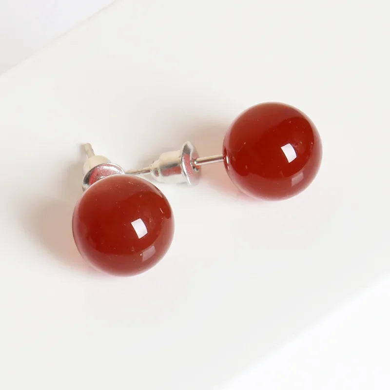 6mm 8mm 10mm Natural Agate Earrings Healing Crystal Stone Round Ball Pearl Beads Stud Fashion Jewelry for Women Girl Wholesale