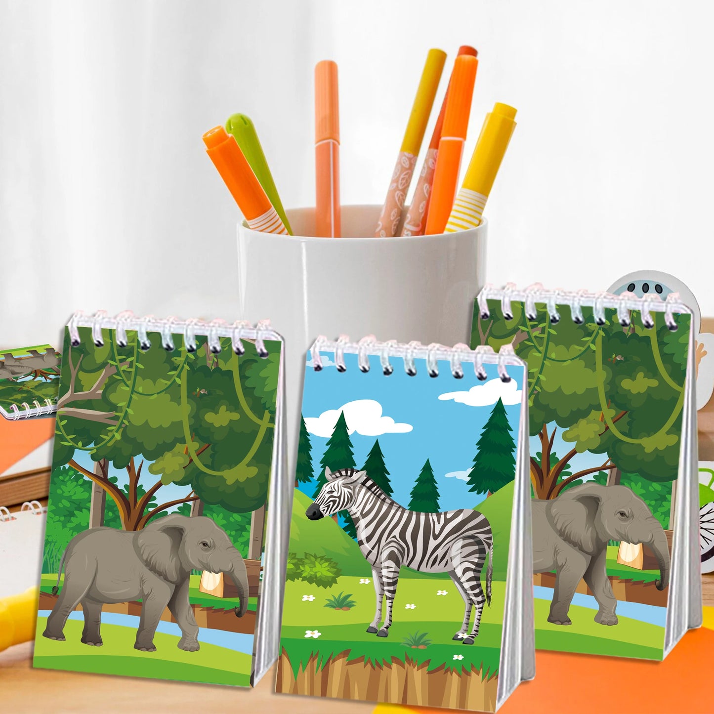 8pcs Jungle Animals Mini Spiral Pocket Notebooks Tiger Lion Memo Pad Coil Booklet Notepads For Office Stationery School Diaries