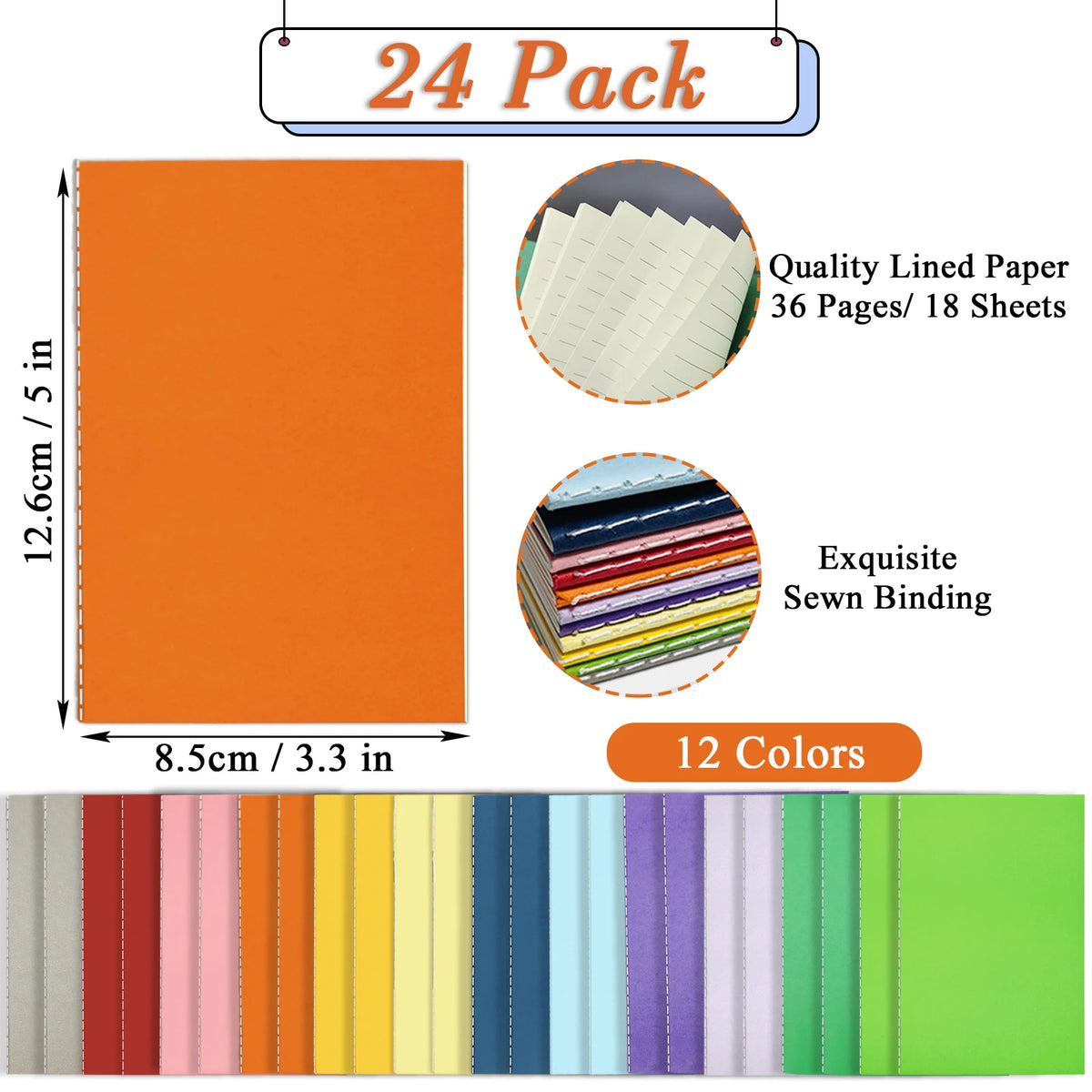 24 Pack Pocket Notebook Journal Bulk, College Lined Paper with Softcover, Small Memo Notepad for Writing/Drawing Diary/ Subject