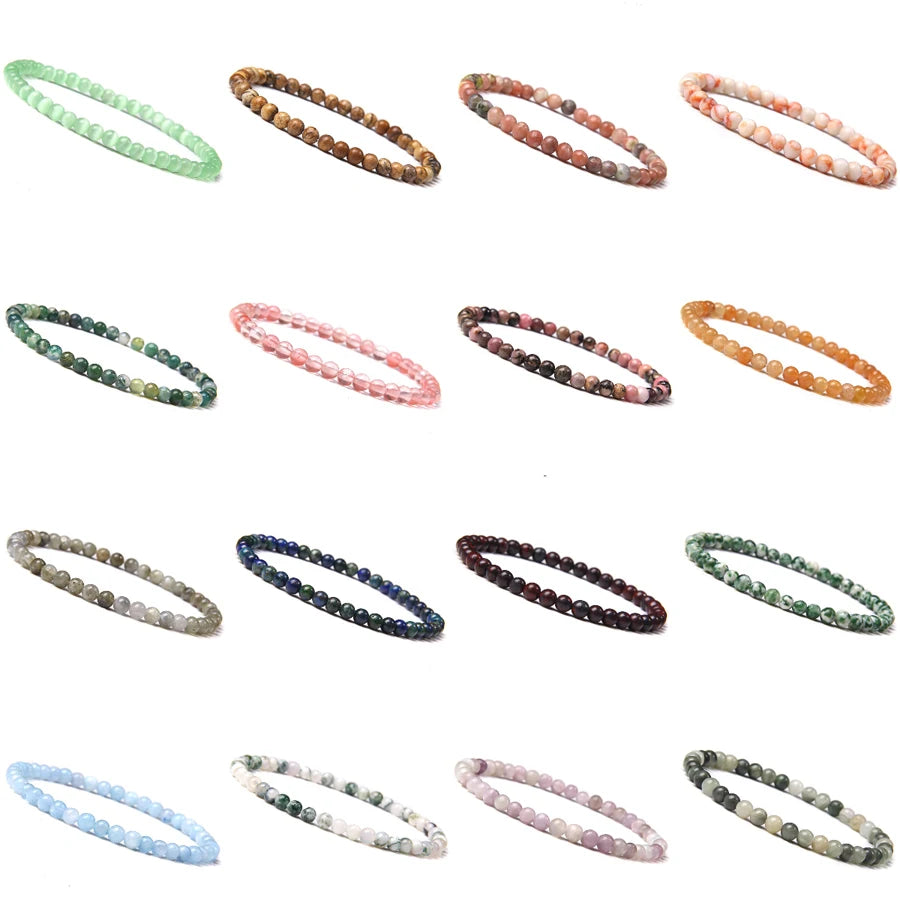 4mm Quartz Agate Bead Natural Stone Beaded Bracelet Lava Rock Tiger Eye Black Onyx Crystal Women Men Yoga Healing Chakra Jewelry