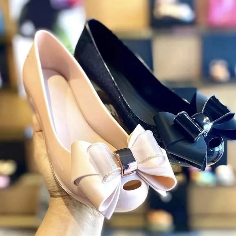 New Women's Jelly Shoes Fashion Ladies Fish Mouth Sandals Adult Girls Non-slip Beach Shoes Crystal Flash Retro Bow Sandal Female