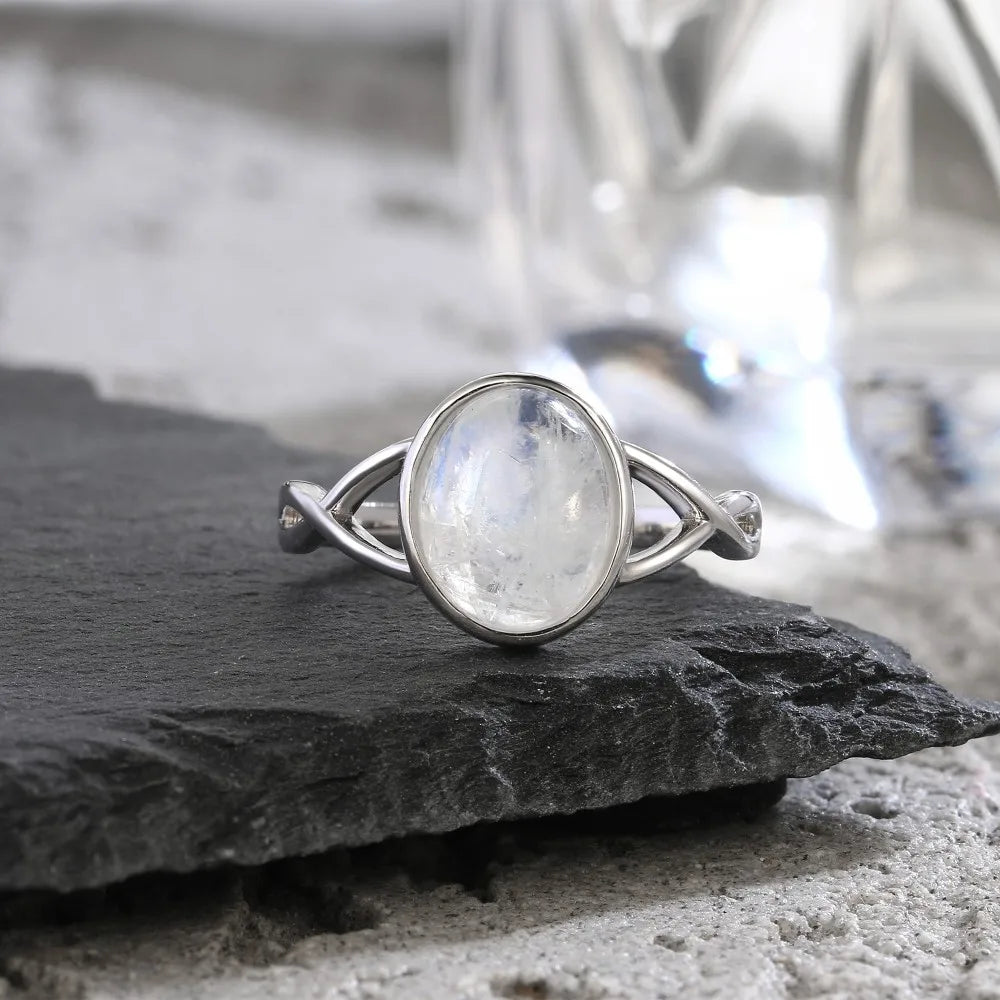 S925 Sterling Silver Moonstone Rings Simple Summer Rings Natural Stone With Blue Light Party Gifts Fine Jewelry Rings For Women