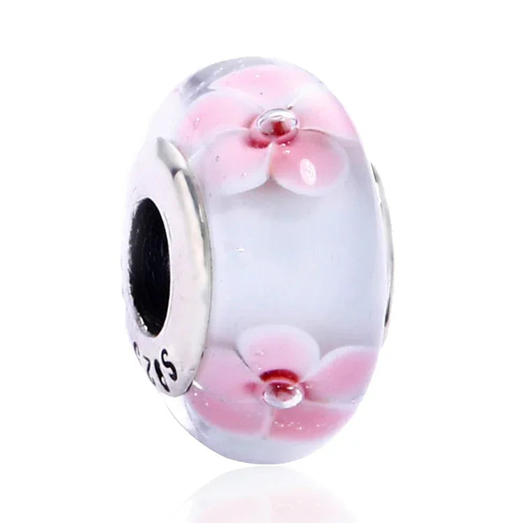 2025classic 925 Sterling Silver Colored Flower Leaf Cosmic Rainbow Murano Glass Charms Beads Fit DIY Bracelet Women Jewelry Gift