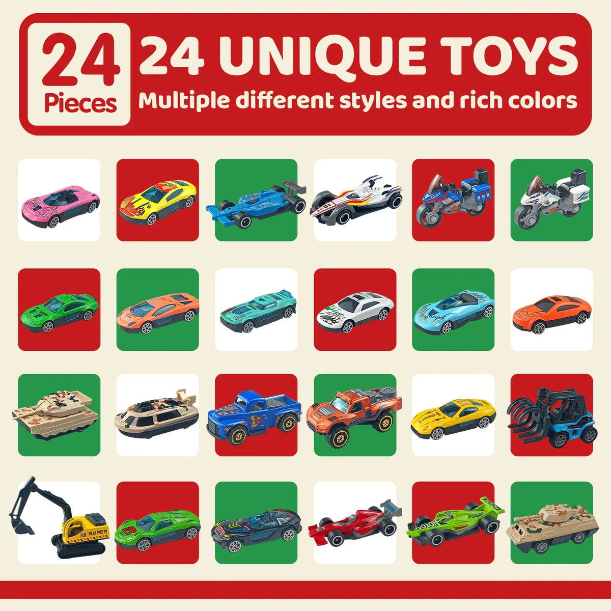 Alloy Car Advent Calendar – 24 Metal Diecast Vehicles for Boys
