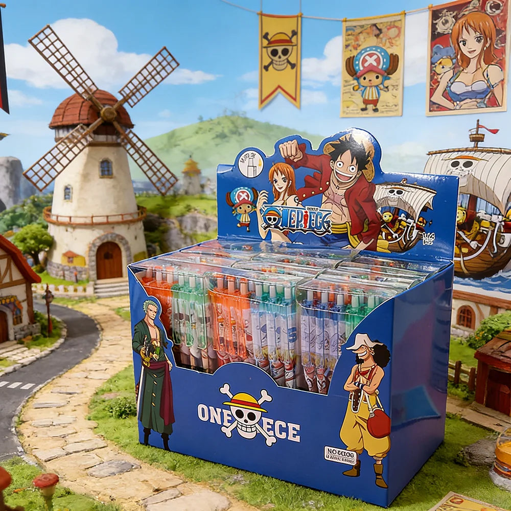 Anime One Piece 4/8/12Pcs Black Ink Pen Set Cartoon Luffy Zoro 0.5mm Press Gel Signature Kawaii Student Stationery Children Gift