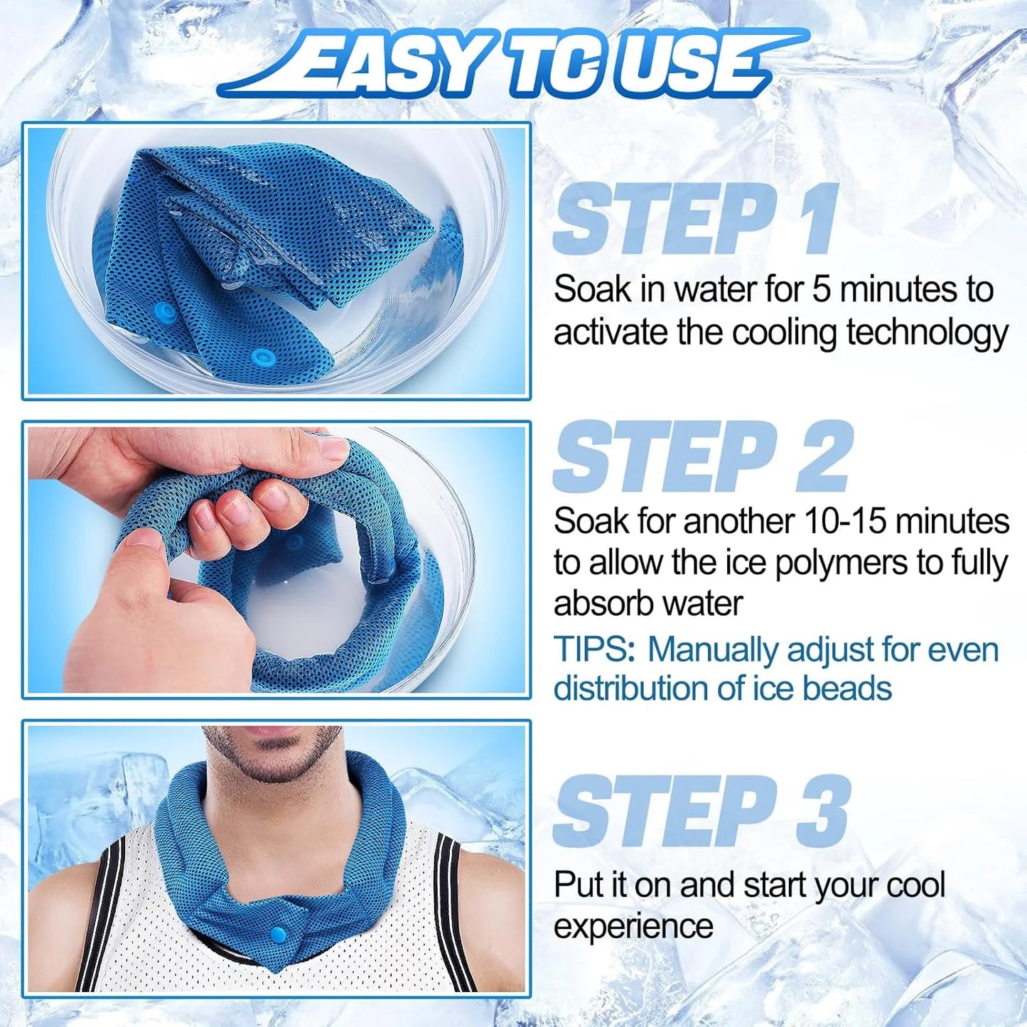 3 Pcs Cooling Neck Wraps - Cooling Towels with Ice Polymer, Soft Breathable Neck Coolers for Summer Heat Sports Gym Workout Men