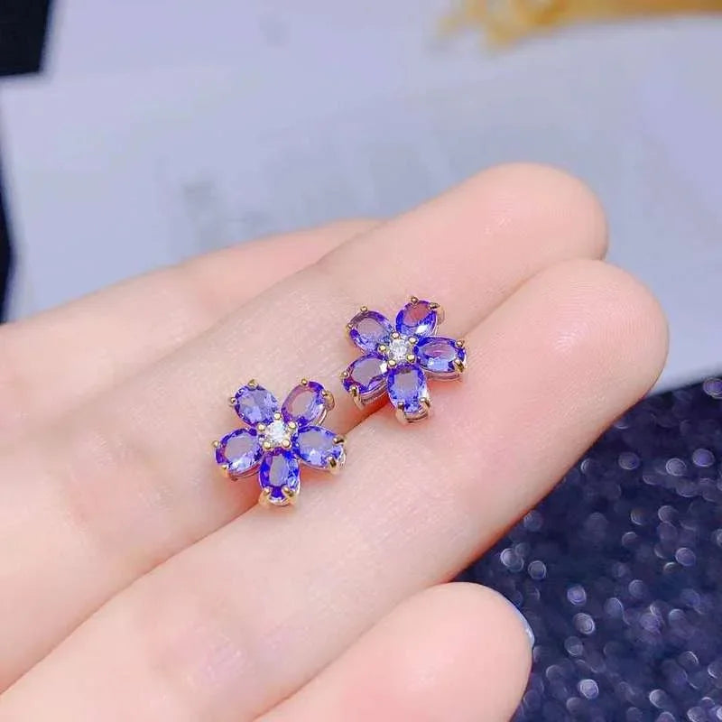 Natural Tanzanite Stud Earrings Women's Blue Gemstone Delicate S925 Sterling Silver Jewelry Free Shipping Clearance Sale