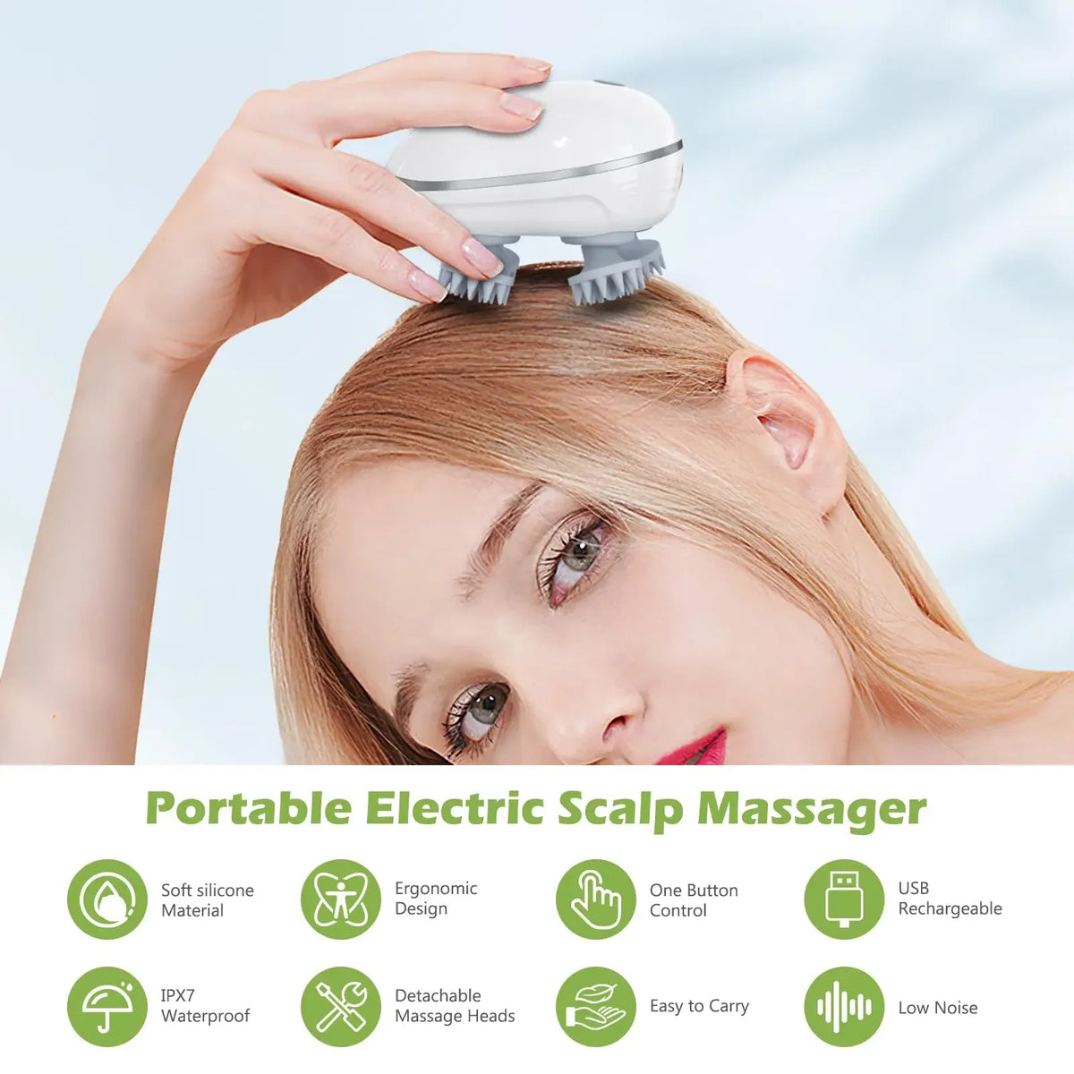 Electric Head Massager Scalp Relax Vibration Scalp Massager Kneading Rechargeable Head Massage Machine Women/Men/Dog/Kitten