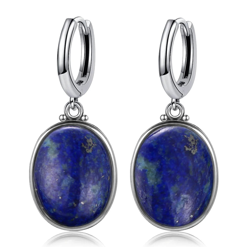 Simple Style Large Oval Natural Kyanite S925 Silver Hoop Earrings Gems Elegant Pendant Luxury Jewelry Anniversary Gift