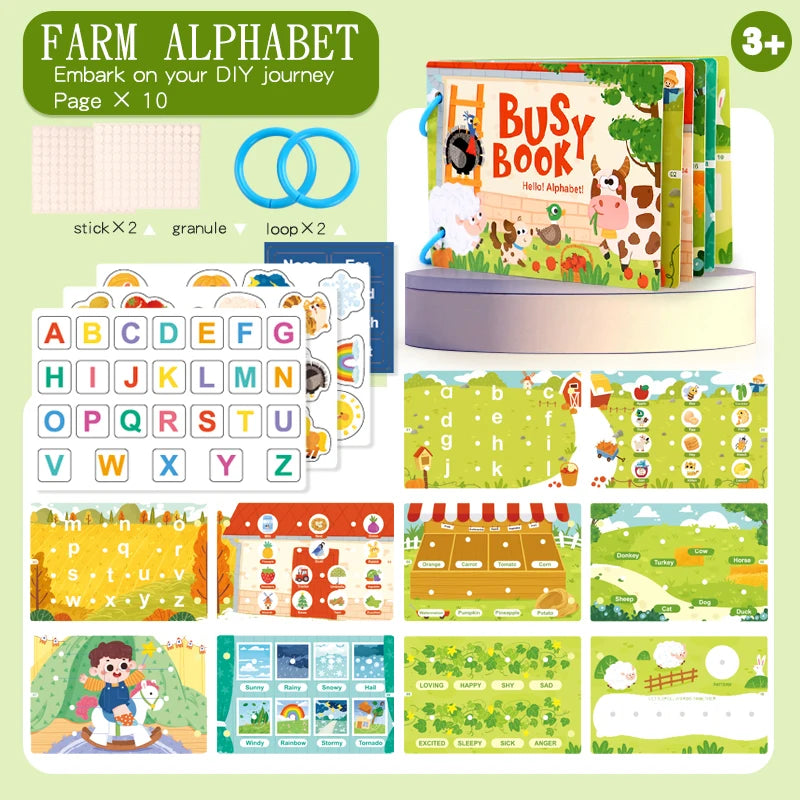 Montessori Quiet Book for Kids - Puzzle Word Recognition Early Education Enlightenment Stickers Toy Book for Children's Learning