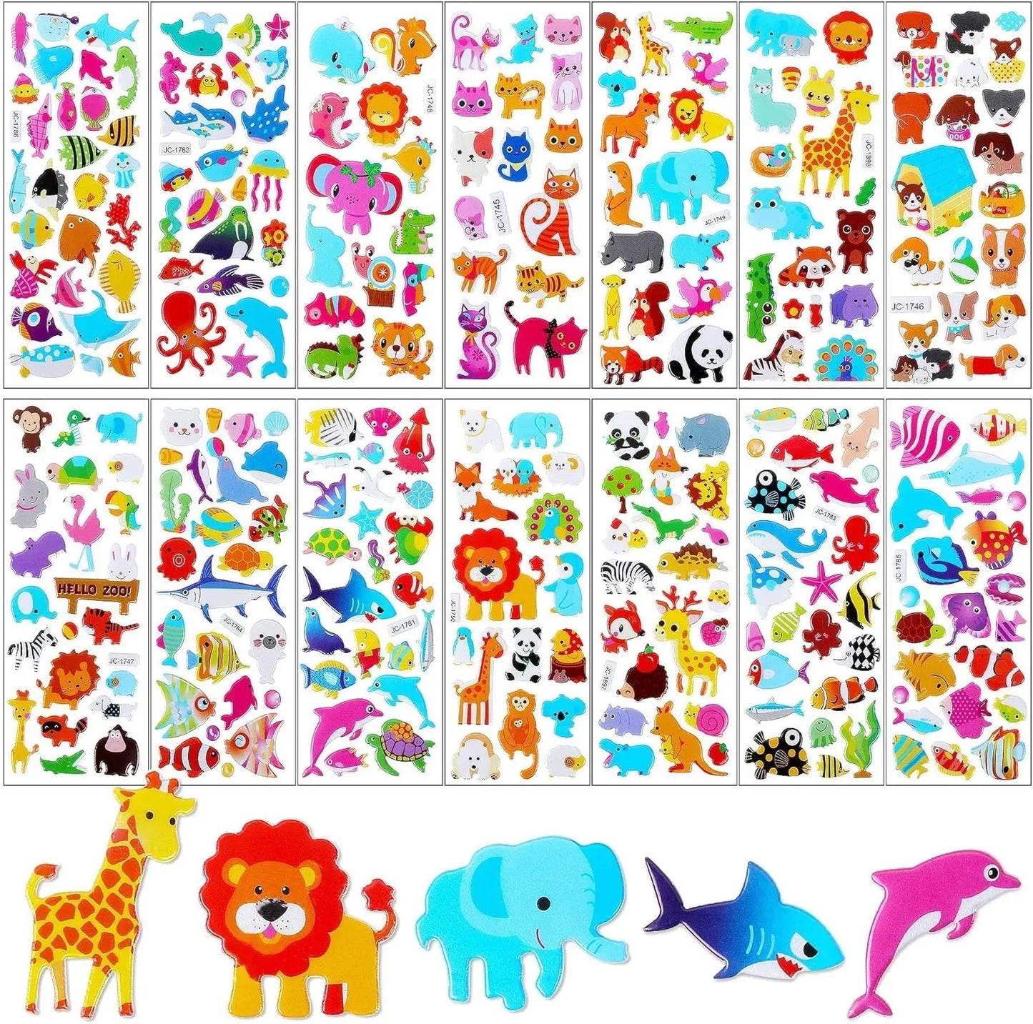 3D Cartoon Animal Puffy Small Stickers Sheets Bulk for Kids Toddlers Foam Sticker Zoo Sealife Animals for Girls Boys Gifts Party